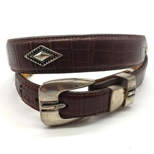 Vintage belt Unisex 34-36 brown croc embossed leather silver diamond conchos tip